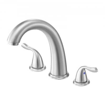 Brushed Stainless Steel Roman Tub Faucet with Dual Handles, 3-Hole Deck Mount Drip-Free Design - 6.69” x 2.05” x 9.84”