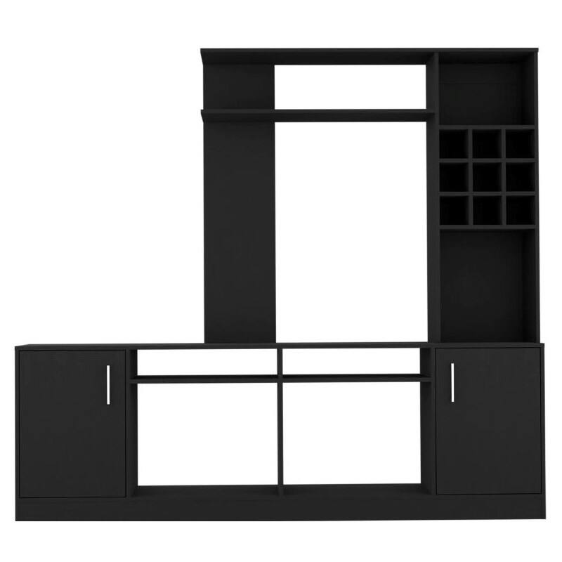 HomeRoots 78" Black Particle Board Open Shelving Entertainment Center - 78.00 in. x 71.10 in. x 14.70 in.