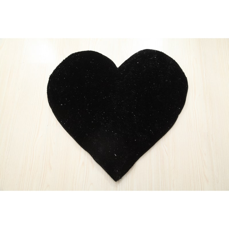 Hearts Collection Hand Woven Shag Area Rug - 24" x 24" - Black
