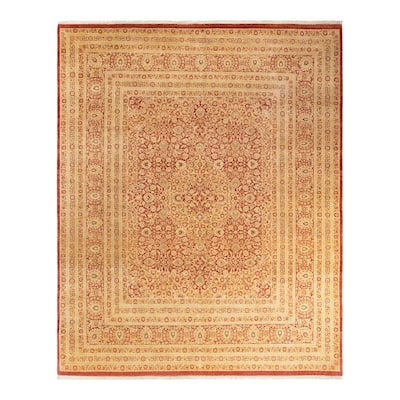 Overton Handknotted Wool Traditional Oriental Orange Area Rug - 8' x 10'