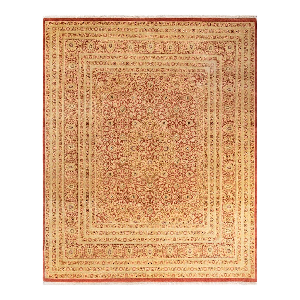 Overton Handknotted Wool Traditional Oriental Orange Area Rug - 8' x 10'