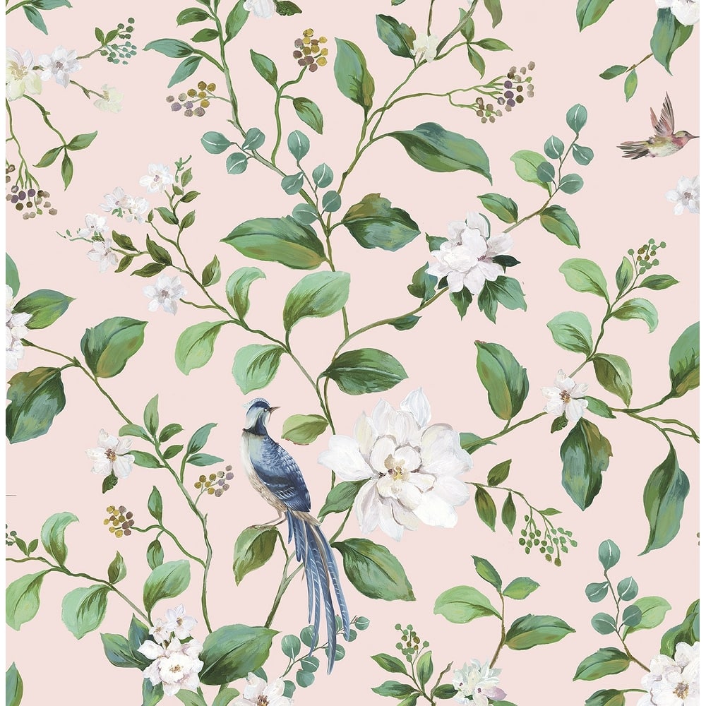 Daisy Bennett Designs Chinoiserie Bird Vine Premium Matte Non-Woven Peel and Stick Wallpaper
