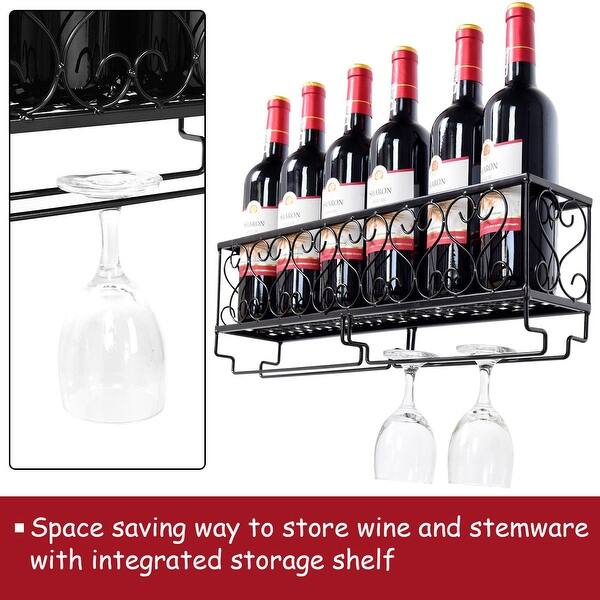 Shop Wall Mounted Metal Wine Rack Wine Bottle Storage W Glass