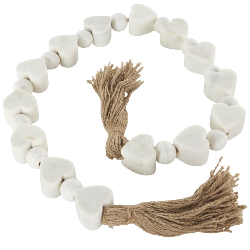 Marble Heart Handmade Garland with Tassel with Knotted Brown Jute - White - Roche River Decor