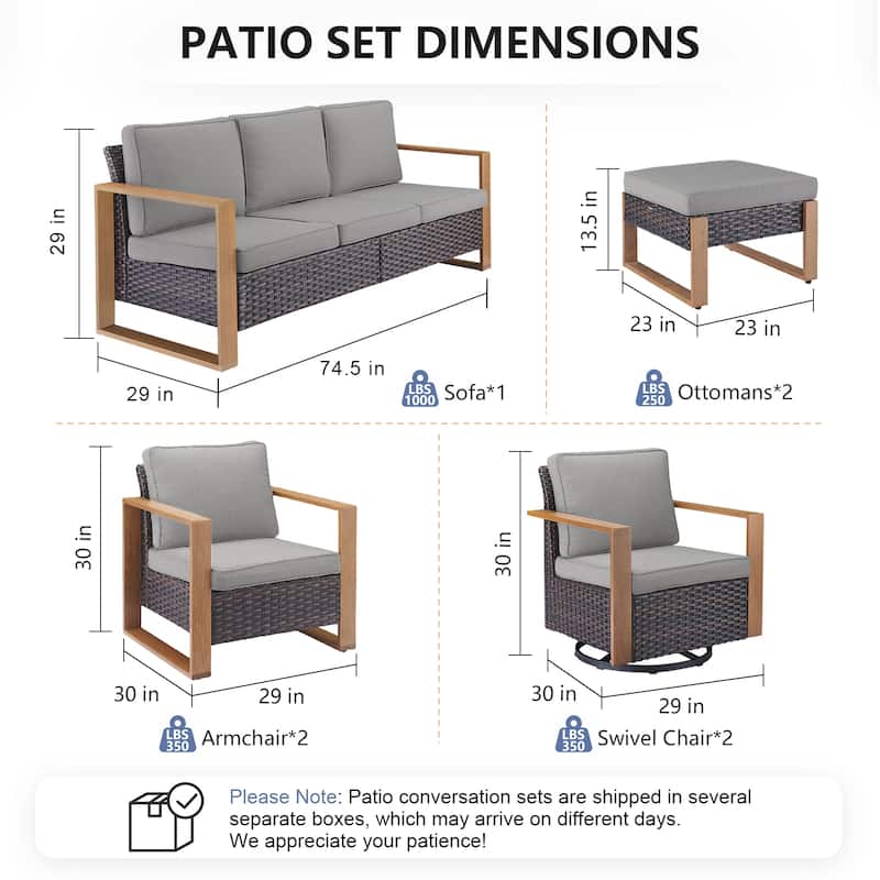 Pocassy 7 Pieces Outoor Patio Sofa Swivel Chair Ottoman Set