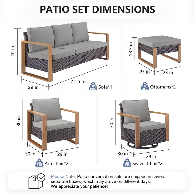 Pocassy Outdoor Sofa, Swivel Chair, Patio Chair Ottoman Set
