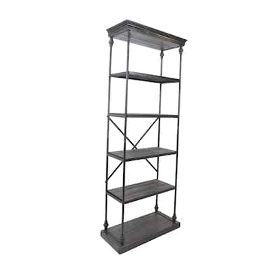 Sweet Bookcase, 85 Inch, 5 Shelves, Gray Metal Pipe Design, Fir Wood