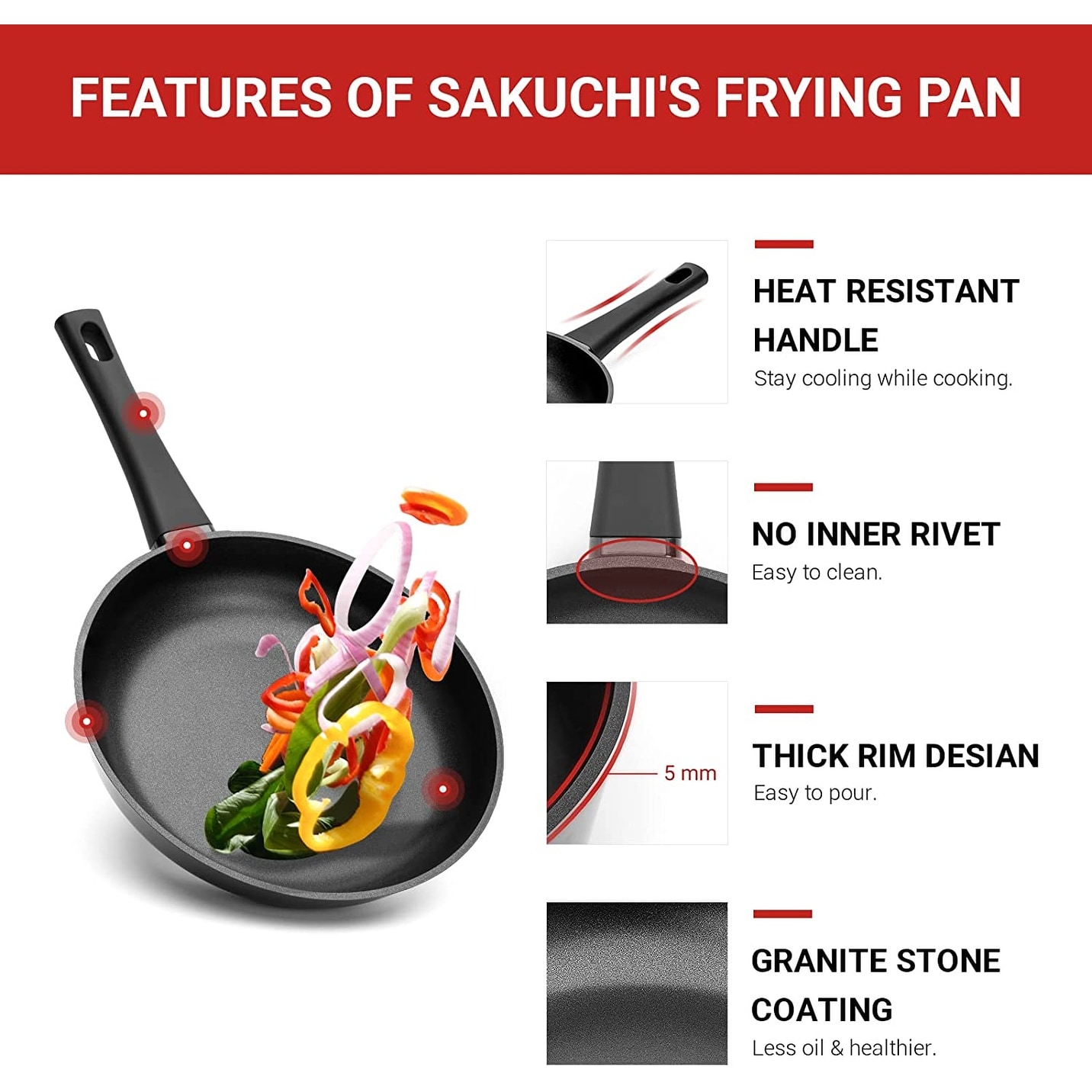 Sakuchi Cast Aluminum Non Stick Granite Coating 9 Piece Pan Set