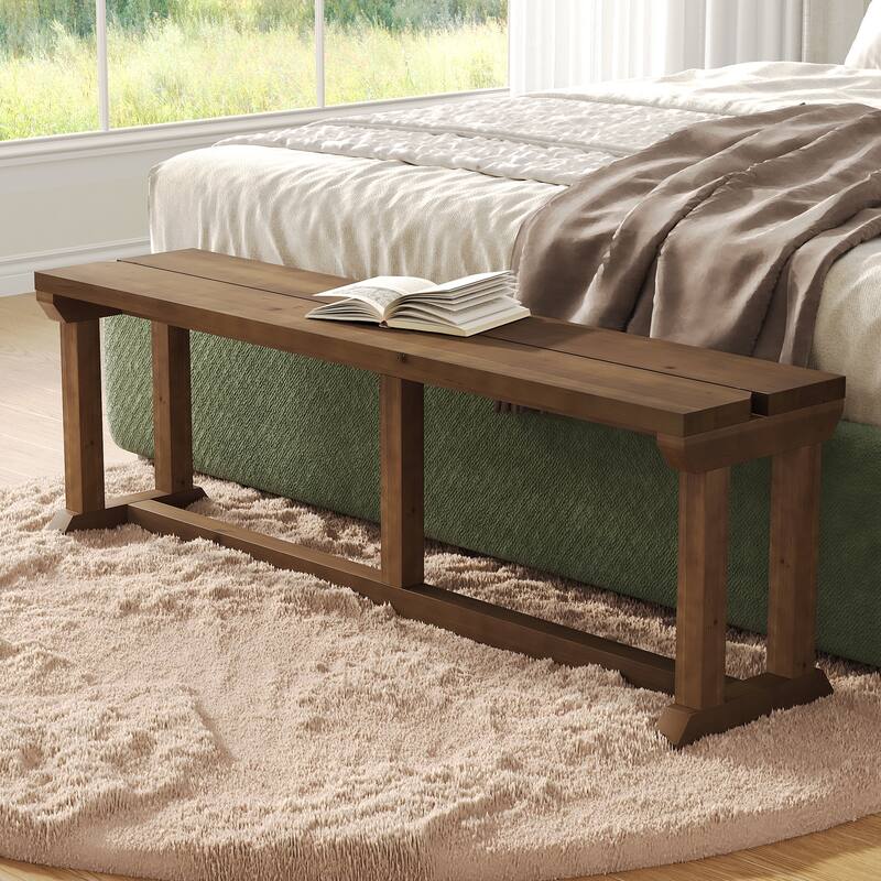 Solid Wood Entryway Bench, Rustic Shoe Bench & Bed Bench for Bedroom, Hallway, Living Room