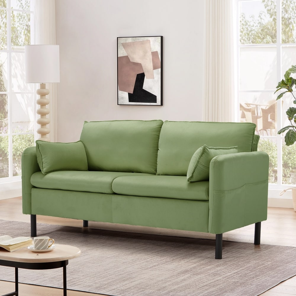 Modern double sofa for small spaces with storage, 2 soft cushions