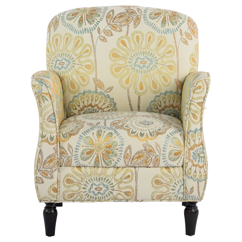 Accent Chair with Wood Legs & Flared Arms, Floral Upholstered Armchair, Leisure Single Sofa Chair for Living Room/Bedroom