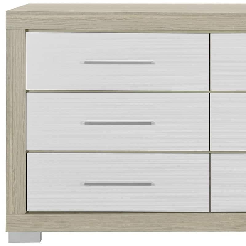 HomeRoots 63" Natural And White Wood Six Drawer Double Dresser