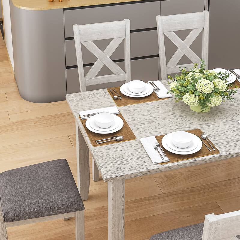 VECELO 2/4/6-Piece Set Solid Rubberwood Dining Chairs with Grey Cushion X-Back Design for Kitchen and Living Room