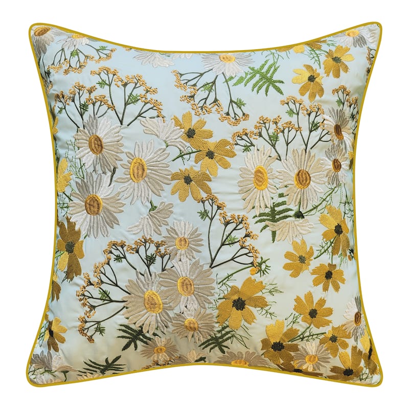 Edie At Home Indoor/Outdoor Floral Print with Allover Embroidery Decorative Throw Pillow 20x20, Black Multi