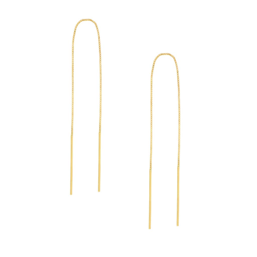 Curata 14k Yellow Gold Thin Bar Box Chain Threader Earrings