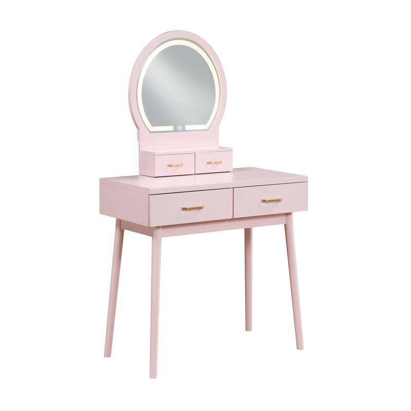 Beautiful Pink Finish Vanity Dresser with Mirror and Stool