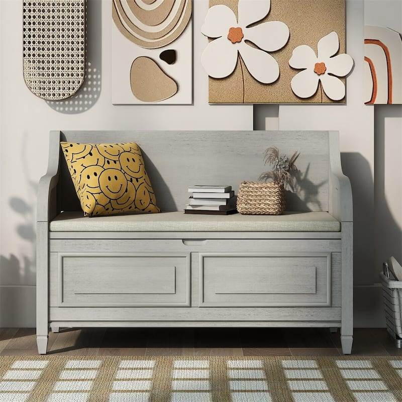 Merax 42” Rustic Style Solid wood Entryway Multifunctional Storage Bench - Gray Wash