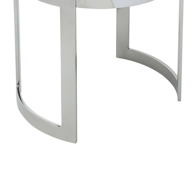 Niyo 19 Inch Accent Stool Ottoman, Round Seat, Soft Blue Velvet, Silver