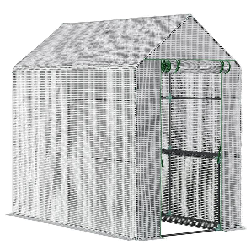 Outsunny 47" x 73"x 75" Walk-in Greenhouse Outdoor Portable Plant Flower Growth Warm House Garden Tunnel Shed White