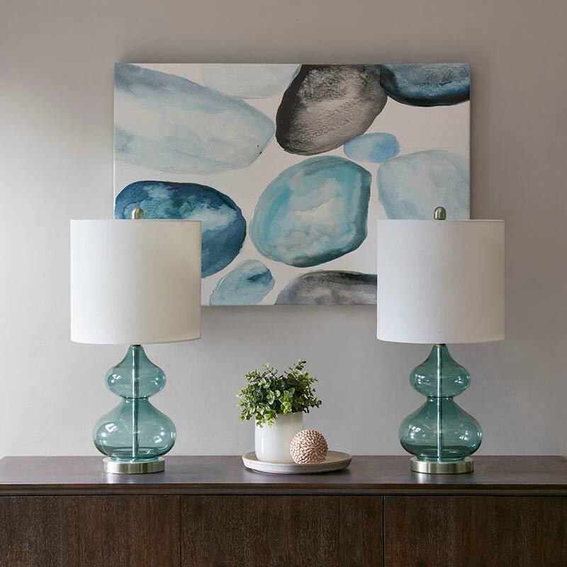 Ellipse Curved Glass Table Lamp, Set of 2 for living room,bedroom,and dining room - Blue