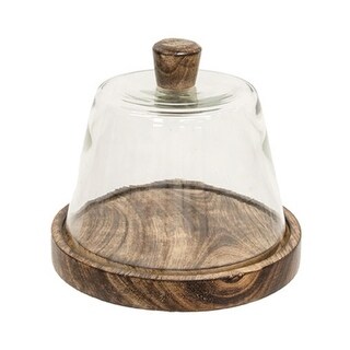 Glass Display Cloche with Dark Wood Base and Knob, Tabletop Decor - 6.5 ...
