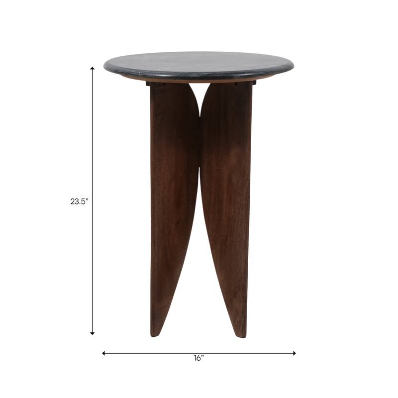 Contemporary Round Pedestal Stone Top Accent Table - 24"