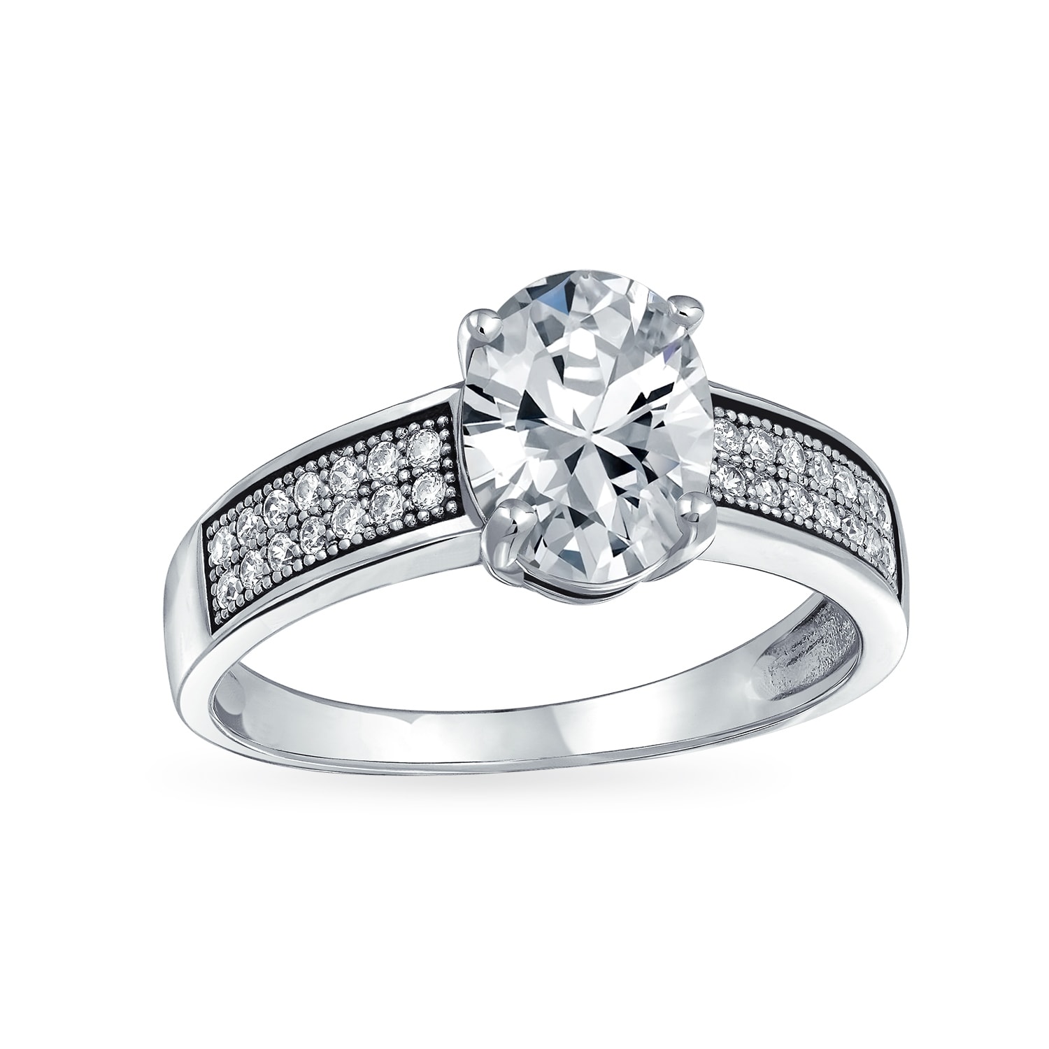 Stainless Steel Bezel-Set Oval Engagement Ring with Clear CZ 