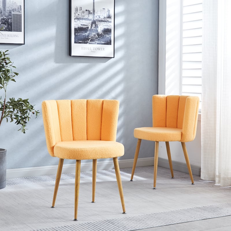 2 Piece Kitchen Dining Chairs with Cushions, Soft Backrest, Wood Grain Metal Legs for Dining Room Kitchen Living Room Bedroom - Yellow