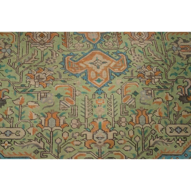 Hand Knotted Oriental 100% Wool Carpet Traditional Floral Green Tabriz Area Rug - 12' 2'' X 9' 4''