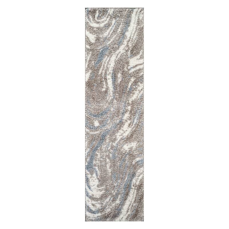 Marble Swirl Shag Rug - Blue - Medium Pile - Great for Living Room, Bedroom, or Entryway