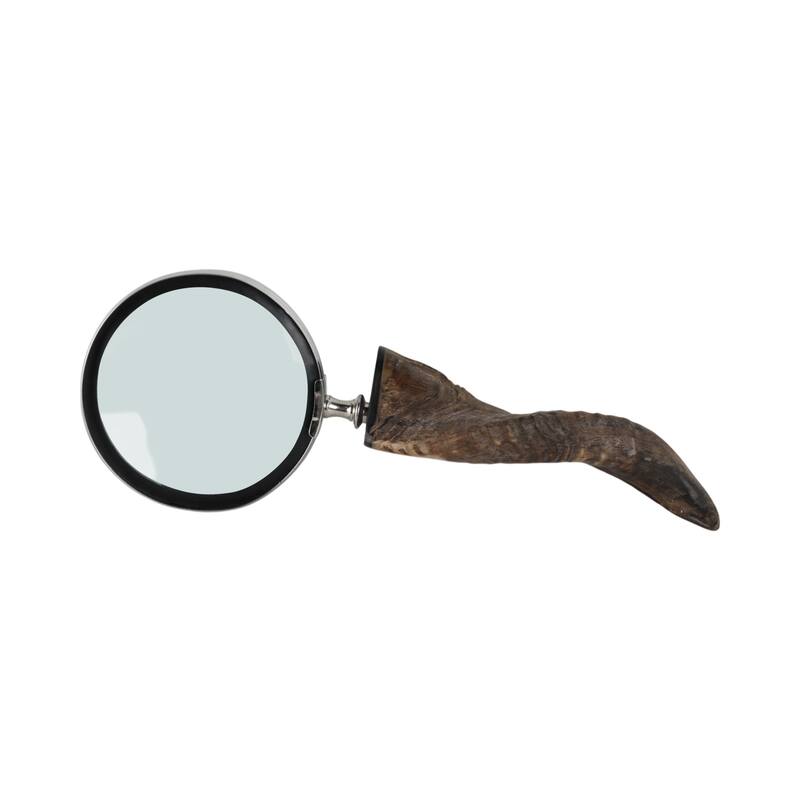Glass Buffalo Horn Magnifying Glass Handcrafted Display - 2" Brown - 12" x 5" x 2"