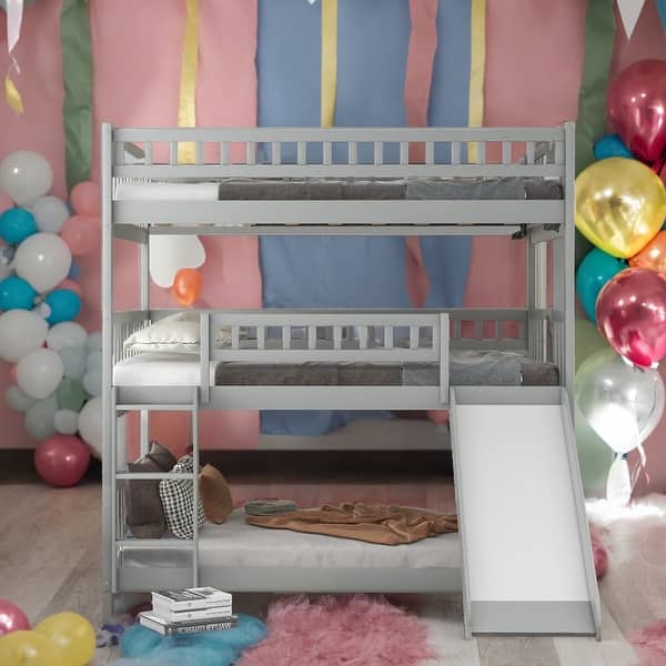 slide 2 of 15, Full Over Full Over Full Triple Bunk Bed with Ladder,Slide, for Bedroom Grey