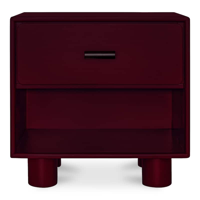 NADAAL STUDIOS Saryn Nightstand, 1-Drawer, Playful Legs with Open Shelf Rubberwood Frame, Deep Red - 1-drawer - Deep Red