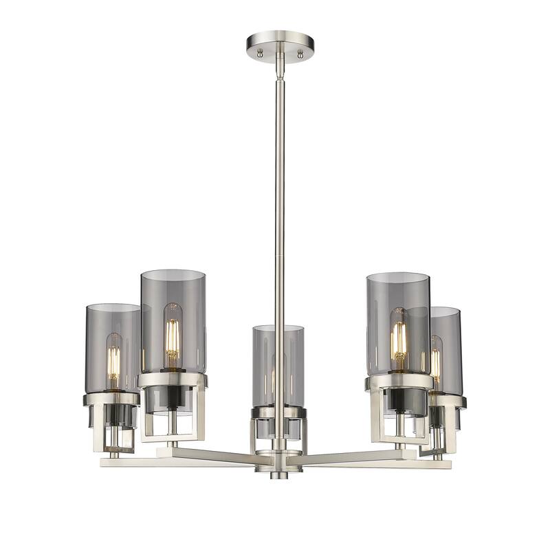 Innovations Lighting Utopia - 5 Light 8" Stem Hung Chandelier - Satin Nickel/Plated Smoke