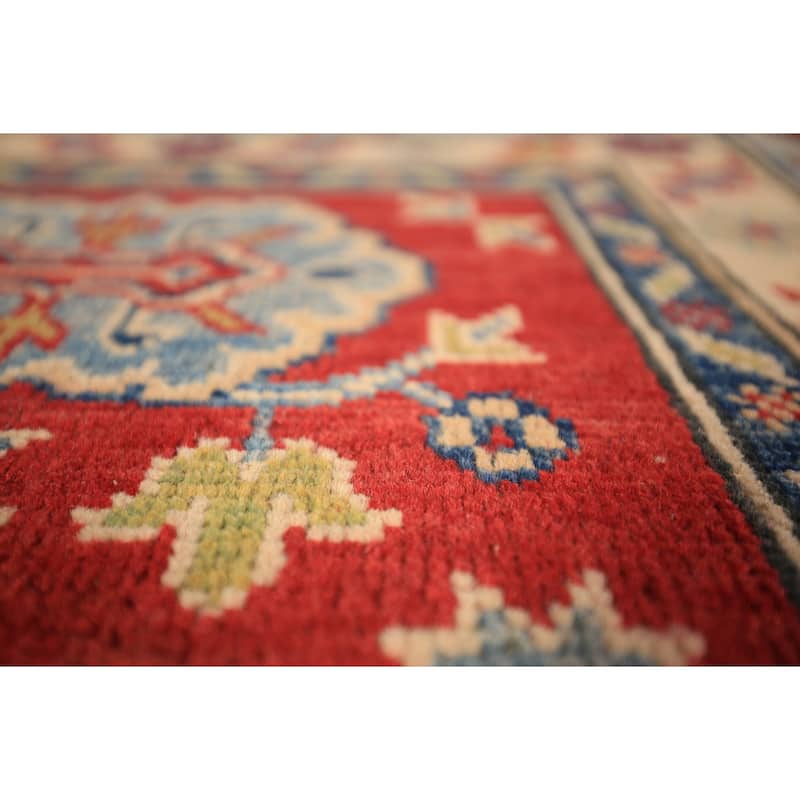Geometric Kazak Accent Rug Traditional Handmade Red Wool Carpet - 2'0" x 3'0"