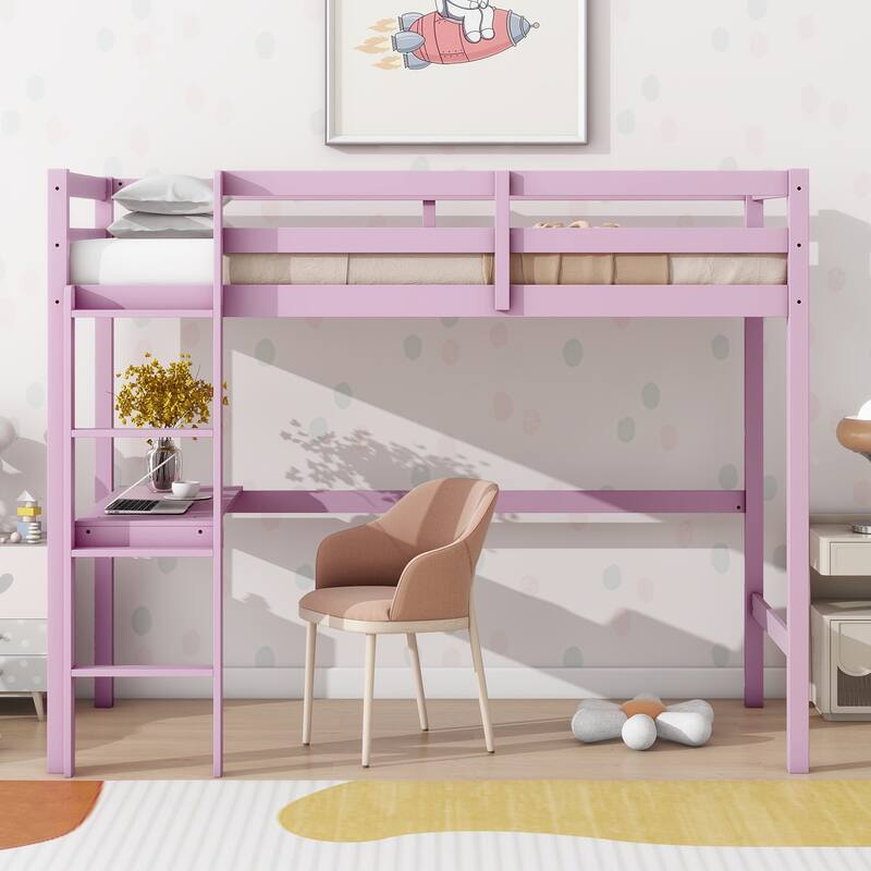 Twin High Loft Bed with Built-in Desk and Safety Features for Kids