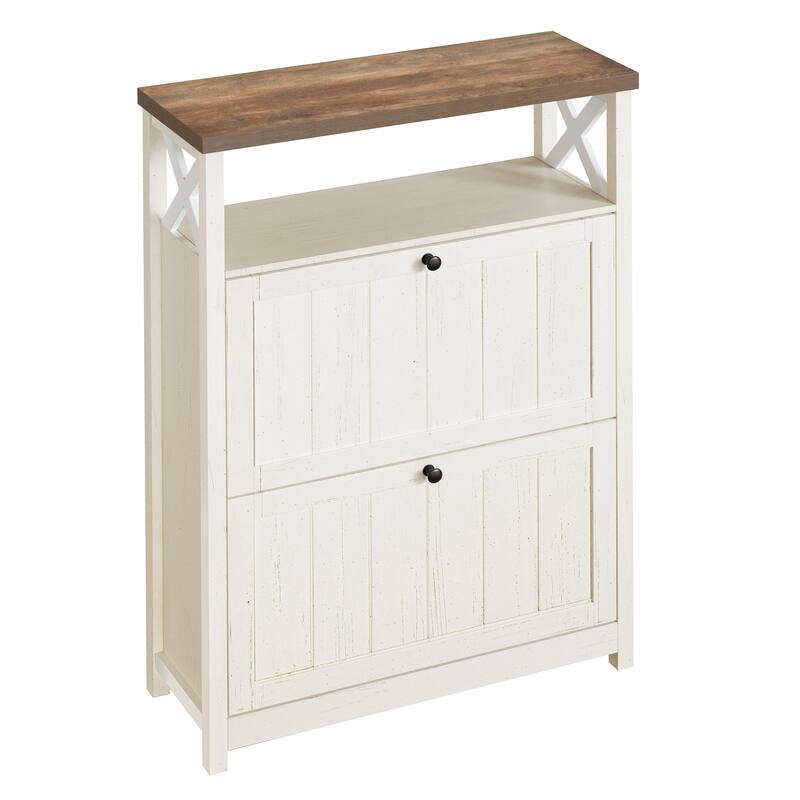 Moasis Shoe Storage Cabinet Organizer with 2 Compartments for Entryway Hallway - Beige
