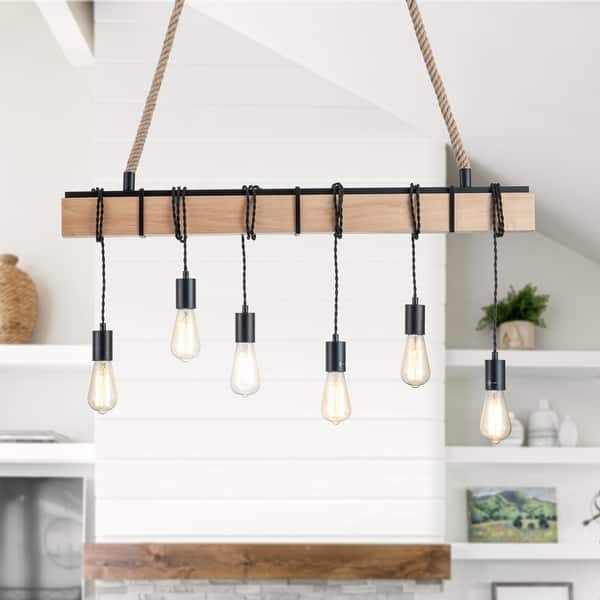 6-light Wood Beam Kitchen Island Light - W39.5