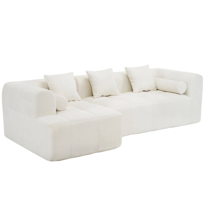 101.2" Modular Sofa, Deep Seating, 2 Pockets, Beige Chenille, 112 lbs