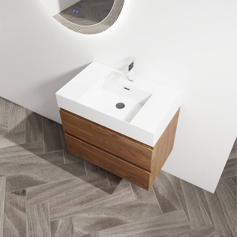 24/30/36 Single Sink Wall-Mounted Bathroom Vanity with Integrated Thick Edge Resin Sink