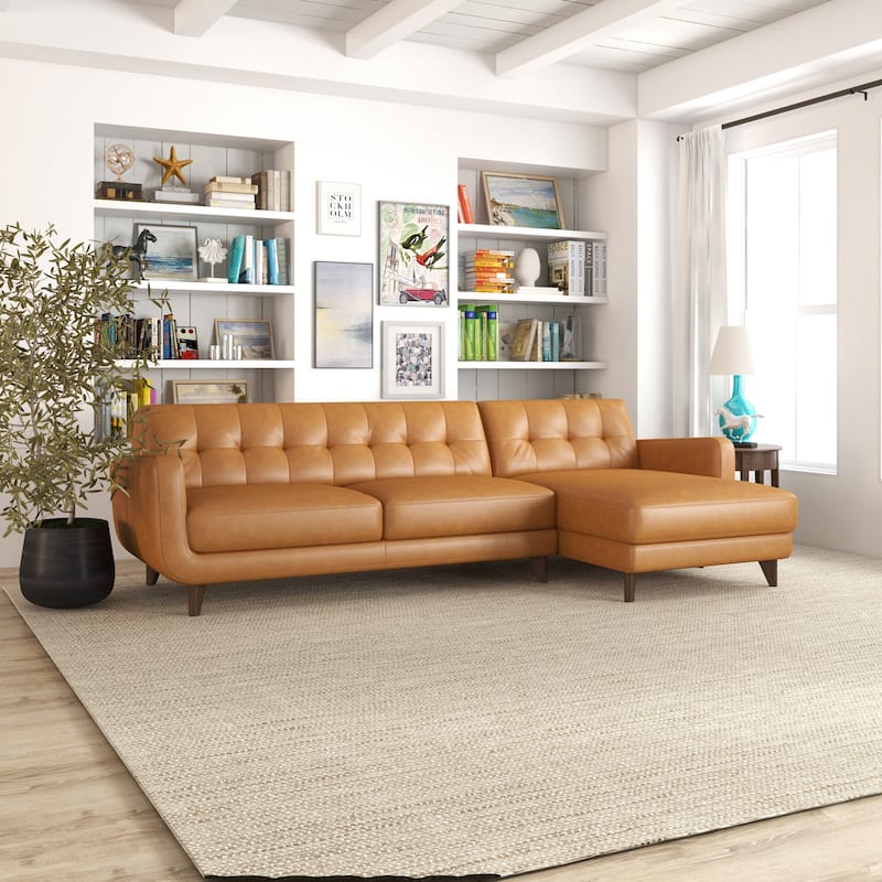 Carla Mid Century Modern Tufted Living Room Leather Sectional Couch