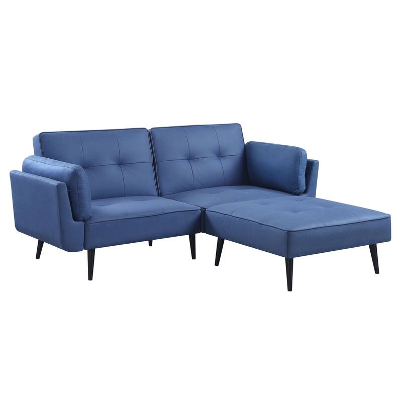 Blue Fabric Adjustable Sofa & Ottoman, 2 Pillows, 300lbs Capacity