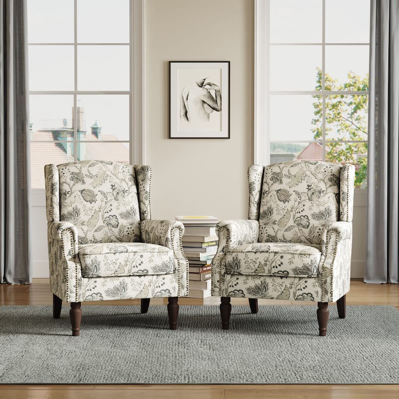 Traditional Nailhead Trim Armchair Accent Chairs Set of 2 - Plants Beige