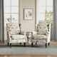 Upholstered Nailhead Trim Armchair Wingback Accent Chairs Set of 2 - Plants Beige