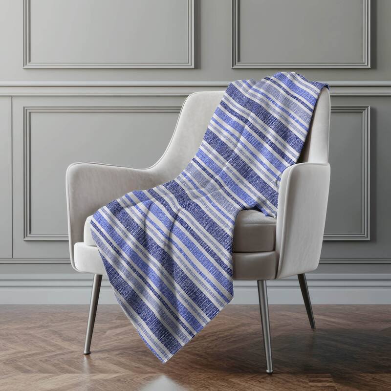 Premium Machine Washable Modern Stripe Sherpa Throw Blanket - Blue - 4'2" x 5'10"