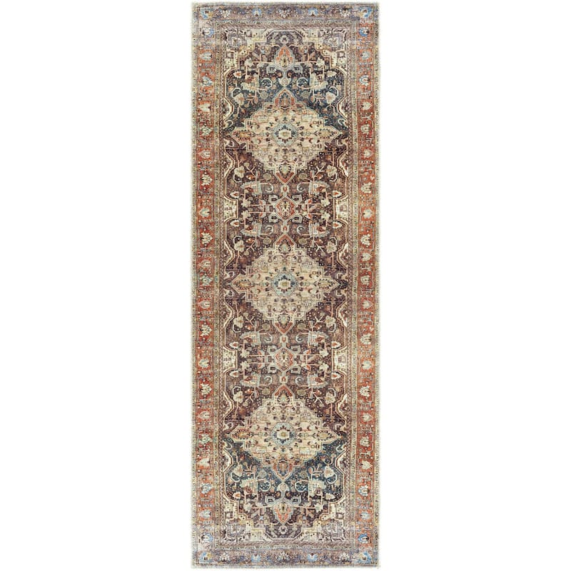 Livabliss Amelie Updated Traditional Medallion Washable Area Rug - 2'7" x 7'10" - Dark Blue/Beige
