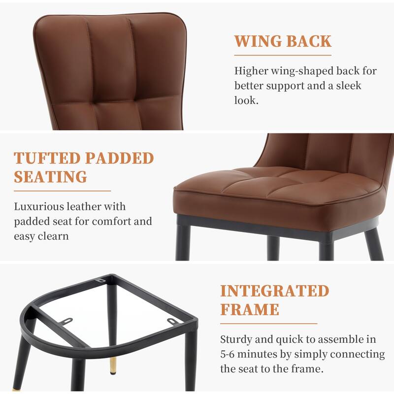 Faux Leather Upholstered Dining Chairs Set of 4 with Checked Pattern