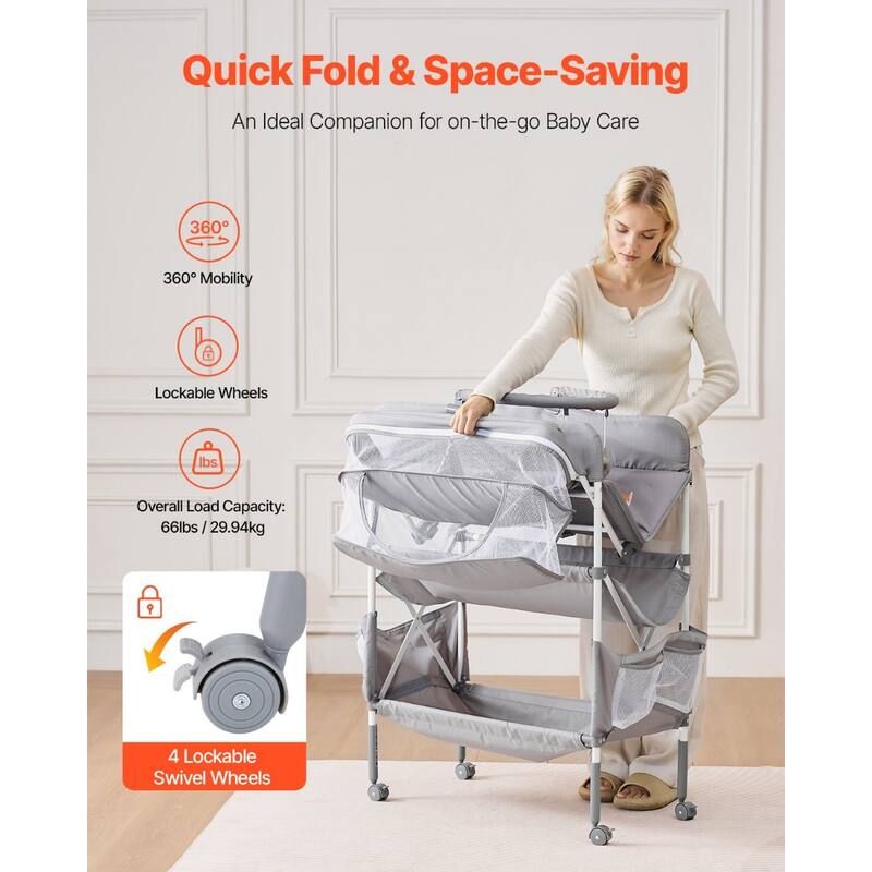 Oxford Fabric Changing Table with Adjustable Height and Storage - 30.00 x 29.53 x (39.57-42.52) in