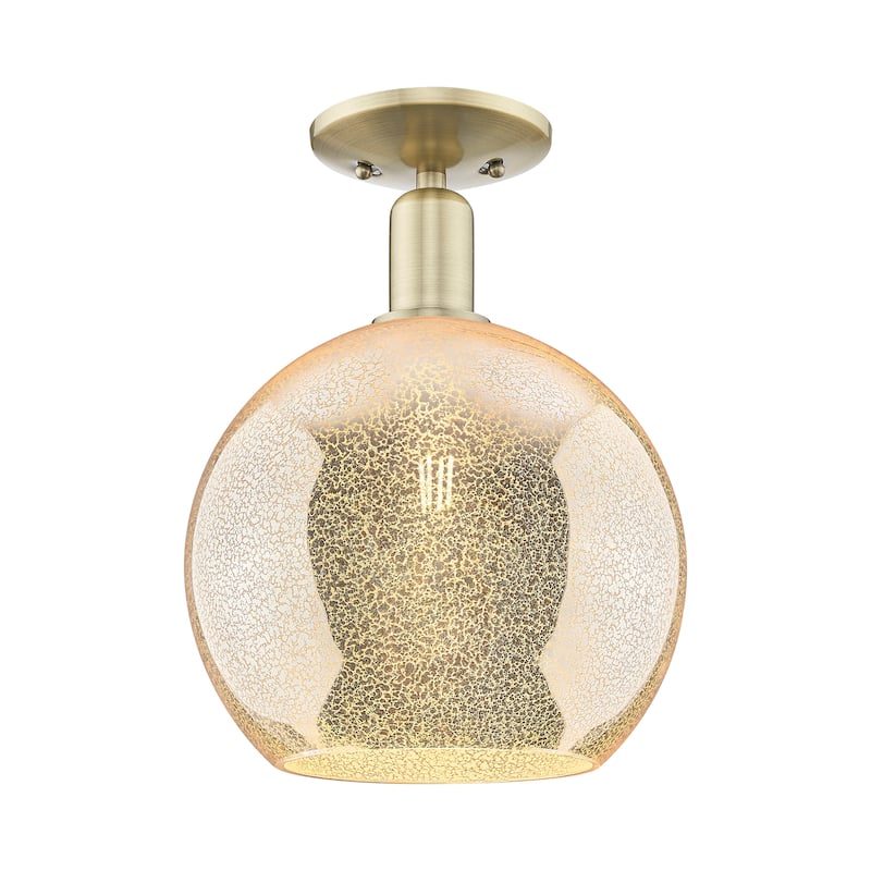 Innovations Lighting Endless Possibilities Arcadia - Athens - 1 Light 10" Semi-Flush Mount - Antique Brass/Mercury