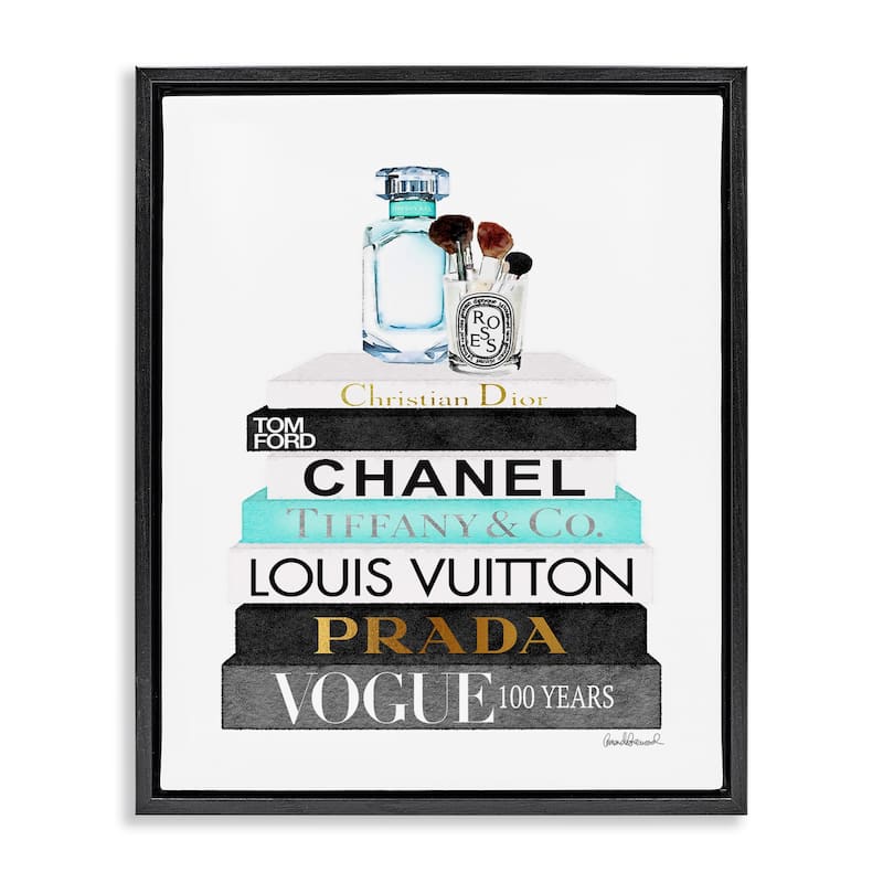 Stupell Book Stack Perfume Brushes Glam Fashion Watercolor Floater Frame - Blue